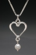 Heart with Pearl Drop Sterling Silver Pendant with 18 inch Silver Box Chain