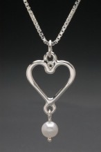 Heart with Pearl Drop Sterling Silver Pendant with 18 inch Silver Box Chain