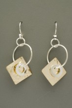 Sterling Silver Circles with Gold Filled Textured Square Mixed Metals Earrings